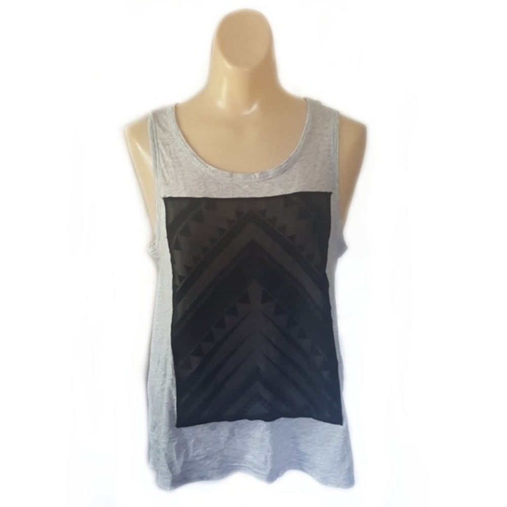 Express Gray Tank Top With Front Sheer Design-M
